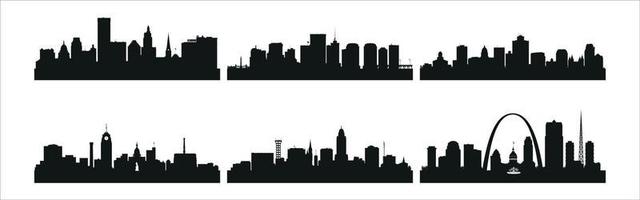 städtische stadtbildschattenbilder-vektorillustration. Nachtstadtskyline oder schwarze Stadtgebäude lokalisiert auf weißem Hintergrundvektor ENV 10