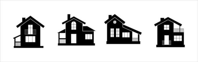 Satz schwarze Silhouetten verschiedener Häuser vektor