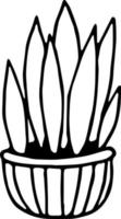 Topfpflanze handgezeichnet im Doodle-Stil. element grafik skandinavisch hygge monochrom minimalismus einfach. gemütliches Zuhause, Interieur, Pflanze, Blume, Topf, Gartenarbeit. designikone, karte, aufkleber, plakat