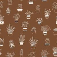 krukväxter i krukor sömlösa mönster handritad. , växter, blommor, minimalism, skandinavisk, monokrom, nordisk. tapet bakgrund textilier omslagspapper kaktus vektor