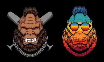 bigfoot wütend mohawk haar mit stick baseball vektorillustration vektor