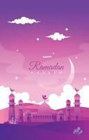ramadan kareem grußkarte moschee nachthimmel vektor design vorlage