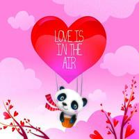 Valentinstag-Panda-Bär teilt Liebe im Heißluftballon vektor
