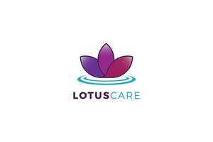 lila farbe lotus mit ästhetischem schönheitspflegelogo der wasserwelle vektor