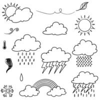 Sammlung von handgezeichneten Doodle-Wettersymbolen isoliert auf weißem Hintergrund. vektor