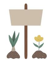 Vektor-Gartenschild-Tabelle mit gekeimten Pflanzen isoliert auf weißem Hintergrund. flache frühlingsgartenillustration. Gartensymbol