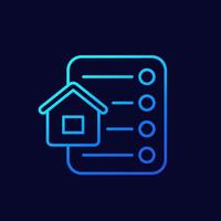 hus och checklista linjär vektor ikon