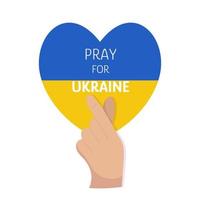 bete für die ukraine auf gelbem und blauem herzhintergrund. koreanische herzgeste. liebe ukraine, keine kriegsunterstützungsillustration. vektor