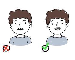 den unge mannen ler utan tänder. isolerade illustration för tandvård med ett leende folk. vektor