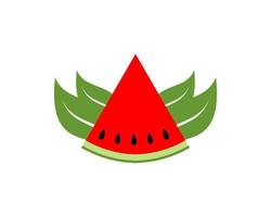 Wassermelonenscheibe mit grünem Blatt dahinter vektor