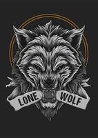 Angry Wolf Beast Face Illustration för Tshirt vektor