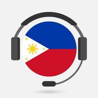 Filippinernas flagga med hörlurar. vektor illustration. tagalog språk.