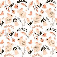 Seamless mönster med kaniner, lady buggar, fåglar och blommor vektor