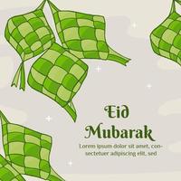 eid mubarak illustration med ketupat koncept. handritad och platt stil vektor