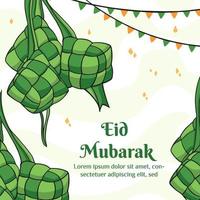 eid mubarak illustration mit ketupat-konzept. handgezeichneter und flacher Stil vektor