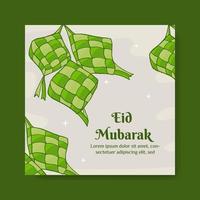 eid mubarak illustration mit ketupat-konzept. handgezeichneter und flacher Stil vektor