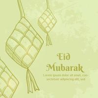 eid mubarak illustration med ketupat koncept. handritad skiss stil vektor