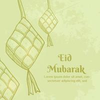 eid mubarak illustration mit ketupat-konzept. handgezeichneter skizzenstil vektor