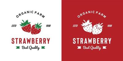 vintage jordgubbsfrukt-logotypillustration lämplig för fruktaffär och fruktfarm vektor