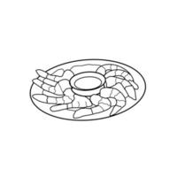 Garnelen-Meeresfrüchte-Essen zum Abendessen handgezeichnetes Bio-Linien-Doodle vektor
