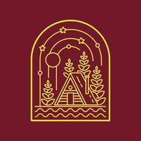 vektorillustration der hütte im monolinienstil für abzeichen, emblem, aufnäher, t-shirt usw. vektor