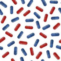 Blaue und rote Pillen nahtloses Muster, Vektorillustration, weißer Hintergrund. Konzept der Wahl. zwei Alternativen Metapher. vektor