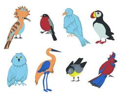 Reihe von Comic-Vögeln auf weißem Hintergrund.