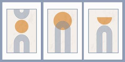 abstraktes Poster mit geometrischen Formen und Linien. Regenbogendruck und Sonnenkreis im Boho-Stil vektor