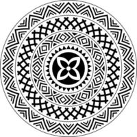Stammes-Mandala-Muster, abstraktes kreisförmiges polynesisches Mandala-Design, polynesisches hawaiianisches Tattoo-Stil-Vektorornament in Schwarz und Weiß