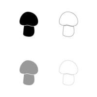 svamp-champinjon svart och grå set ikon. vektor