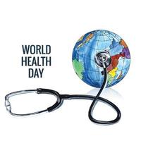 Världshälsodagens stetoskop lindat runt jordklotet kortdesign vektor