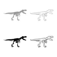 Dinosaurierskelett Tyrannosaurus Rex Knochen Silhouetten Set Symbol grau schwarz Farbe Vektor Illustration Bild solide Füllung Umriss Konturlinie dünn flach Stil