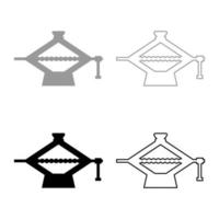 Schraubheber Hebevorrichtung Mechanismus zum Heben von unterstützten Lasten der Autowartung Scherenform Set Symbol grau schwarz Farbe Vektor Illustration Bild solide Füllung Umriss Konturlinie dünn flach Stil