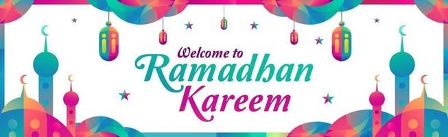 willkommener ramadan kareem-hintergrund mit fanous-laterne und halbmond. vektor