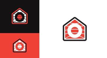 Logo-Vorlage kombiniert Haus, Fleisch und Kreis für Sushi-Haus. vektor