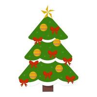 julgran med julstjärna, ballonger och krans. grön gran eller tall dekorerad med julleksaker. vektor design platt stil.
