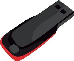 schwarzer USB-Stick, Illustration, Vektor auf weißem Hintergrund.