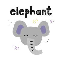 söt elefant med bokstäver. platt handritad vektorillustration för barn affisch och t-shirts design. vektor