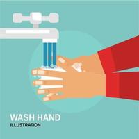 Person, die Hände unter Wasserhahn wäscht vektor