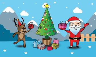 gratulationskort, julkort med jultomten, rådjur och julgran
