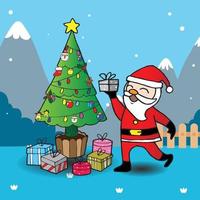 grußkarte, weihnachtskarte mit weihnachtsmann und weihnachtsbaum vektor
