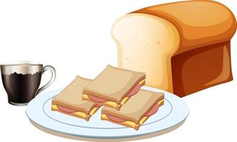 frukostset med smörgås och kaffe vektor