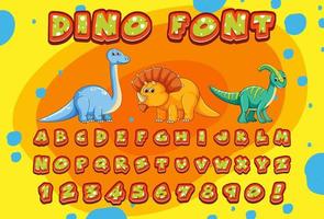 teckensnittsdesign för engelska alfabet i dinosauriekaraktär på färgmall vektor