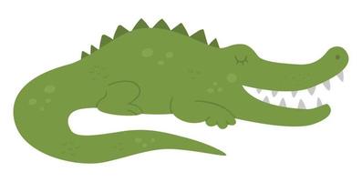 Vektor süßes Krokodil isoliert auf weißem Hintergrund. lustige tropische exotische afrikanische tierillustration. helles flaches bild für kinder. Dschungel-Sommer-ClipArt