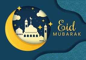 happy eid ul-fitr mubarak hintergrundillustration mit bildern von moscheen, mond, antennen und anderen, die für poster geeignet sind
