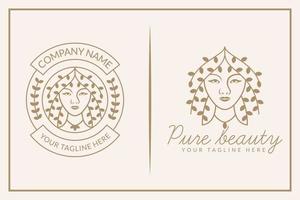 elegant skönhet kvinna ansikte med linje konst stil logotyp för hudvård, skönhetsprodukter, kosmetika och spa vektor