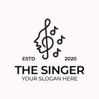 Sänger Gesang Karaoke Chor mit Musiknoten Violinschlüssel singende Frau Gesicht linearen Stil Logo-Design vektor