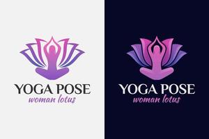 kvinna yoga med lotus för spa logotyp design vektor mall