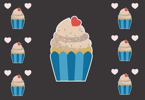 niedliche Cupcakes, die mit Chaos-Hintergrund-Vektorillustration dekoriert sind