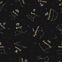 stjärnbilder och stjärntecken handritade. doodle seamless mönster vektor